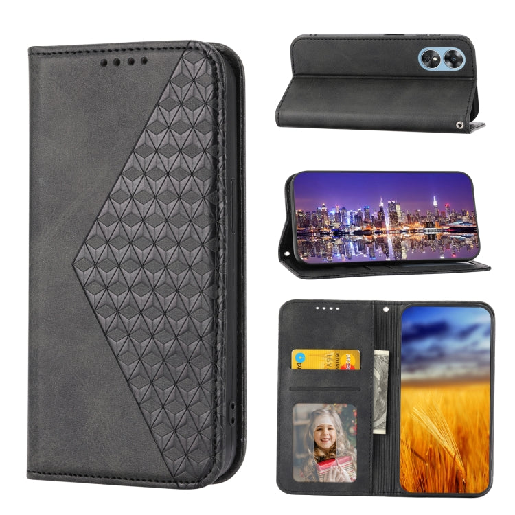 For OPPO Reno8 T 4G Global Cubic Grid Calf Texture Magnetic Leather Phone Case