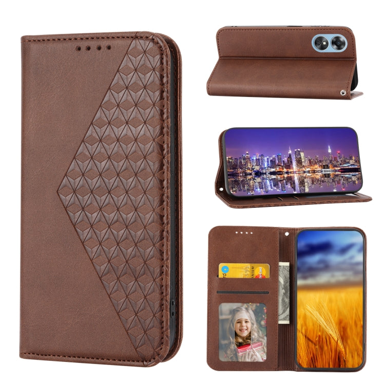 For OPPO Reno8 T 4G Global Cubic Grid Calf Texture Magnetic Leather Phone Case