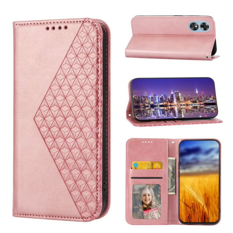 For OPPO Reno8 T 4G Global Cubic Grid Calf Texture Magnetic Leather Phone Case