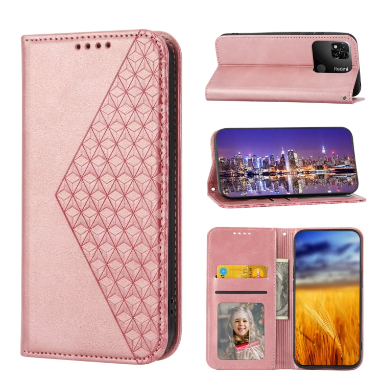 For Xiaomi Redmi 12C/11A Cubic Grid Calf Texture Magnetic Leather Phone Case
