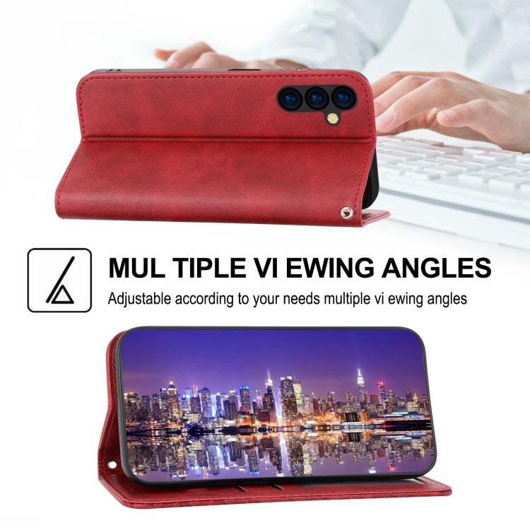 For Samsung Galaxy M14 5G Global Cubic Grid Calf Texture Magnetic Leather Phone Case