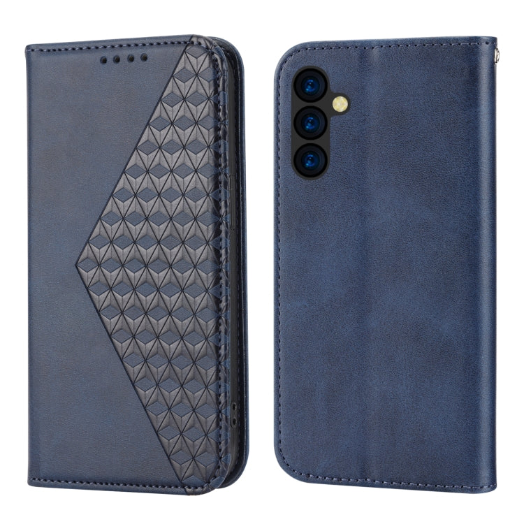 For Samsung Galaxy M14 5G Global Cubic Grid Calf Texture Magnetic Leather Phone Case