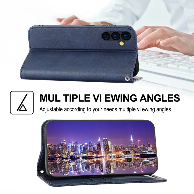 For Samsung Galaxy M14 5G Global Cubic Grid Calf Texture Magnetic Leather Phone Case