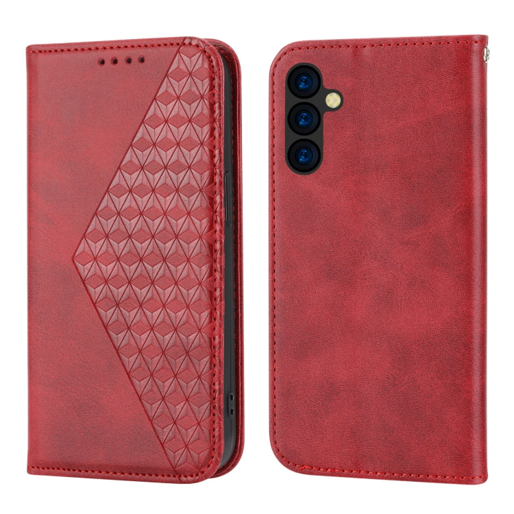 For Samsung Galaxy A24 4G Global Cubic Grid Calf Texture Magnetic Leather Phone Case