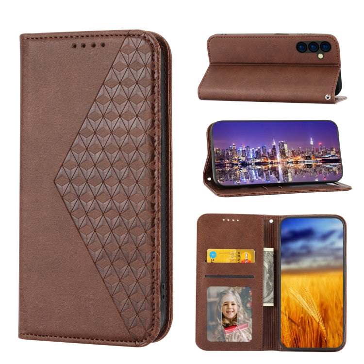 For Samsung Galaxy A24 4G Global Cubic Grid Calf Texture Magnetic Leather Phone Case
