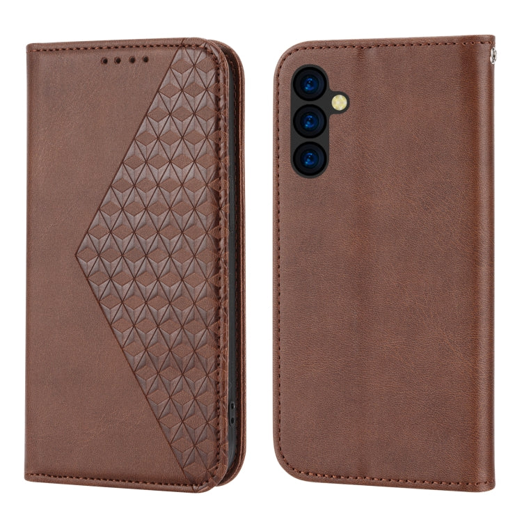 For Samsung Galaxy A24 4G Global Cubic Grid Calf Texture Magnetic Leather Phone Case