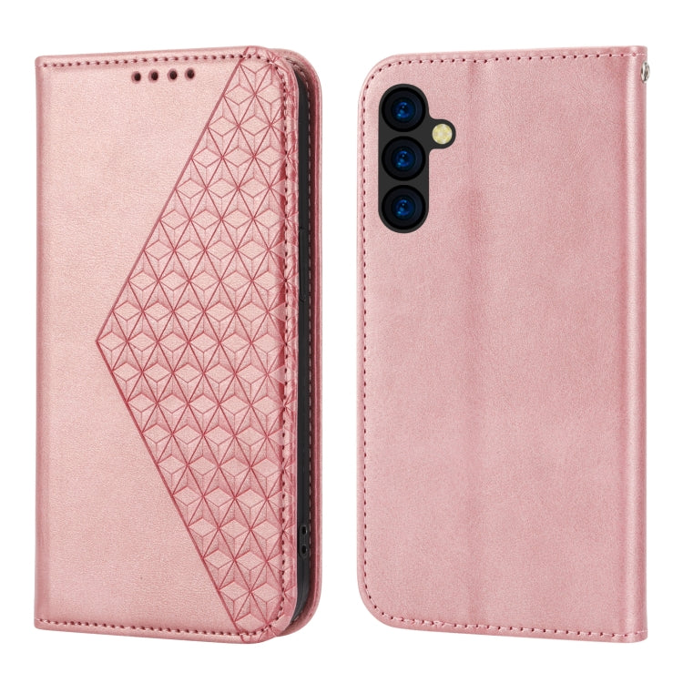 For Samsung Galaxy A24 4G Global Cubic Grid Calf Texture Magnetic Leather Phone Case