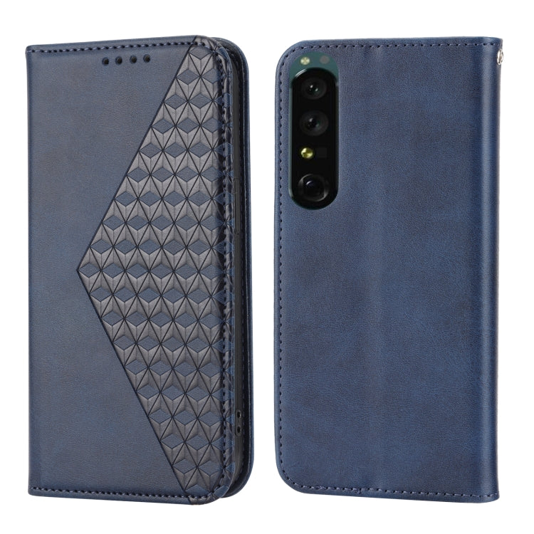 For Sony Xperia 1 V 5G Cubic Grid Calf Texture Magnetic Leather Phone Case