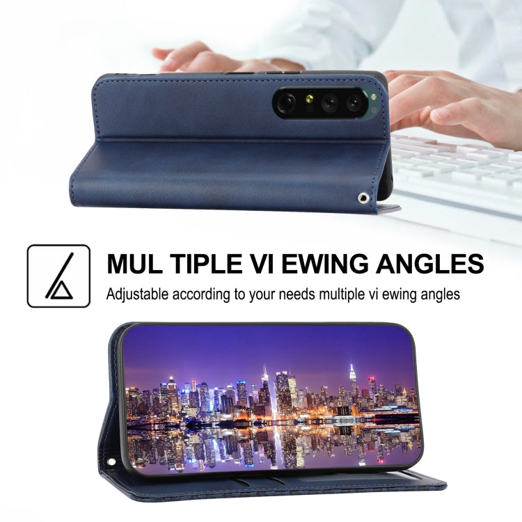 For Sony Xperia 1 V 5G Cubic Grid Calf Texture Magnetic Leather Phone Case