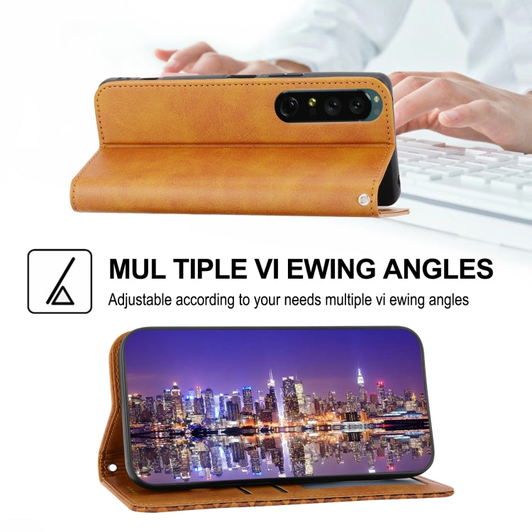 For Sony Xperia 1 V 5G Cubic Grid Calf Texture Magnetic Leather Phone Case