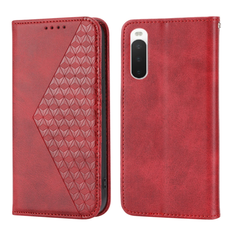 For Sony Xperia 10 V 4G Cubic Grid Calf Texture Magnetic Leather Phone Case