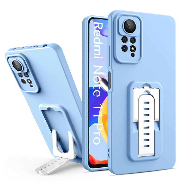For Xiaomi Redmi Note 11 Pro Global / Redmi Note 11 Pro 5G / Redmi Note 11 Pro+ Strap Holder Shockproof Protective Phone Case with Lens Film