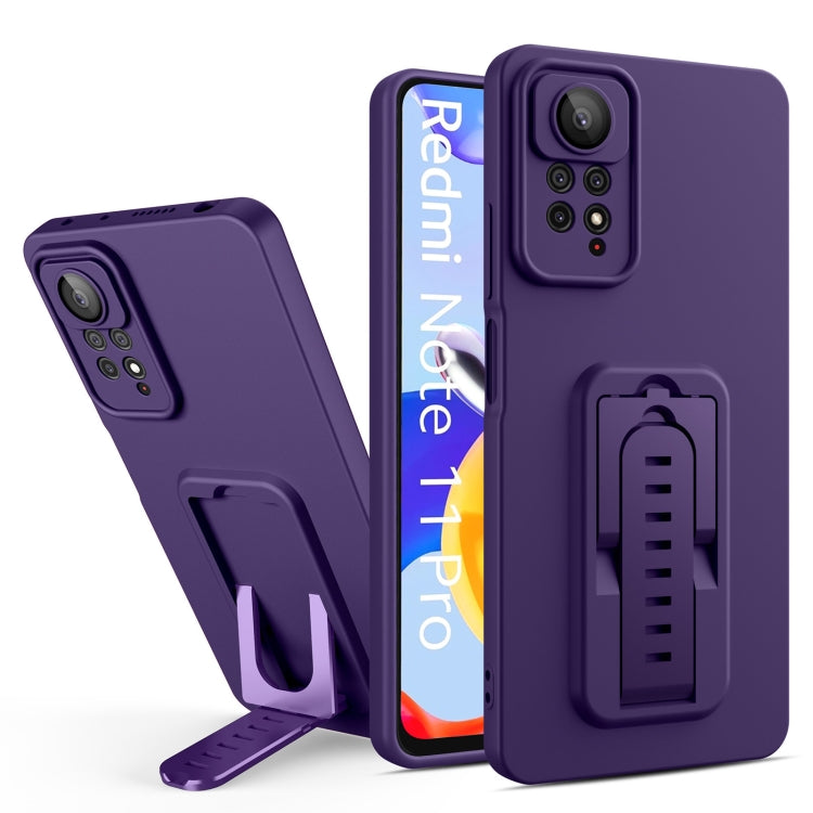 For Xiaomi Redmi Note 11 Pro Global / Redmi Note 11 Pro 5G / Redmi Note 11 Pro+ Strap Holder Shockproof Protective Phone Case with Lens Film