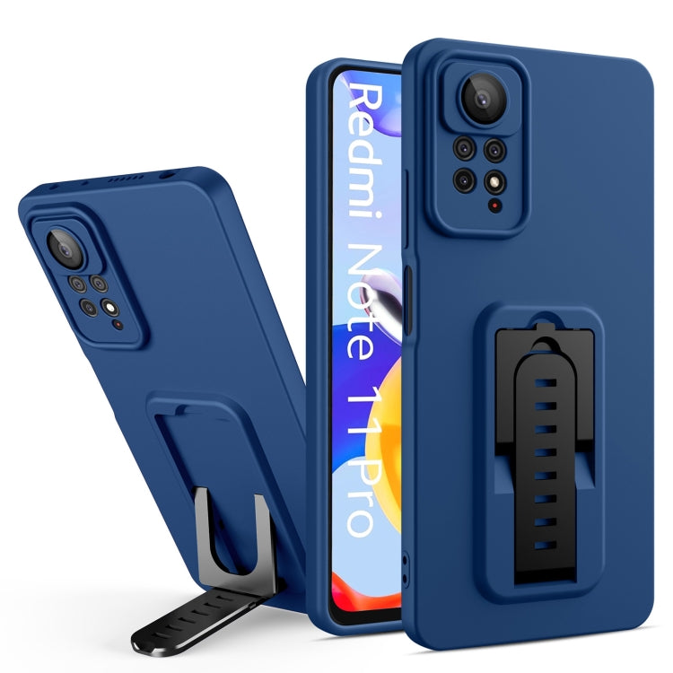 For Xiaomi Redmi Note 11 Pro Global / Redmi Note 11 Pro 5G / Redmi Note 11 Pro+ Strap Holder Shockproof Protective Phone Case with Lens Film