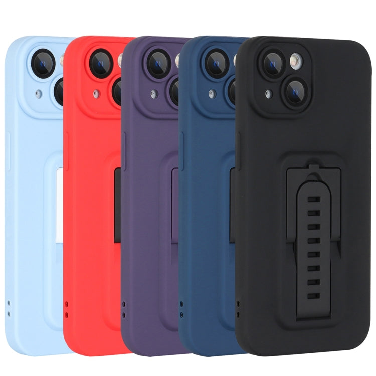 For iPhone 14 Plus Strap Holder Shockproof Protective Phone Case with Lens Film
