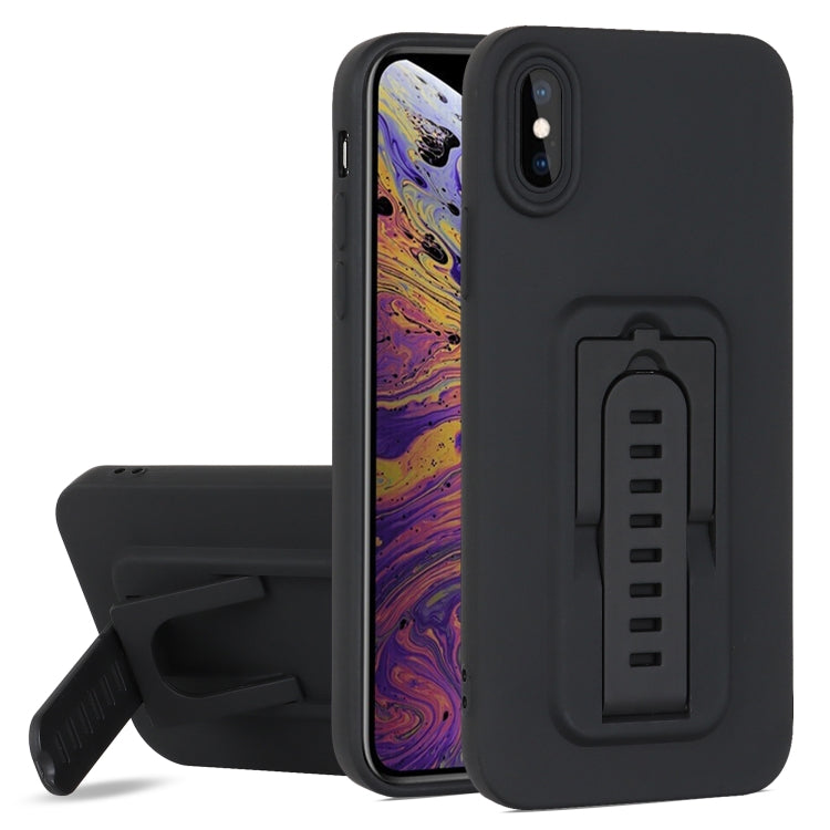 For iPhone XS Strap Holder Shockproof Protective Phone Case with Lens Film