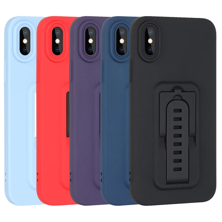 For iPhone XS Strap Holder Shockproof Protective Phone Case with Lens Film