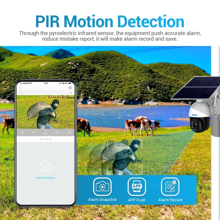 ESCAM QF724 3MP 24h Recording Cloud Storage PT 4G PIR Alarm IP Camera with Solar Panel, AU Signal Bands