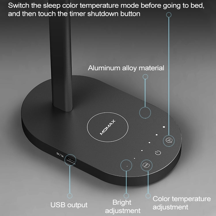 Momax QL1 2 in 1 Qi Standard Fast Charging Wireless Charger LED Desk Lamp, EU Plug(White)