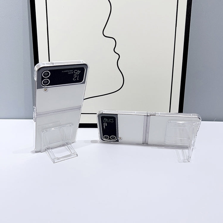 For Samsung Galaxy Z Flip4 5G PC Transparent Phone Case with Stereo Hidden Stand