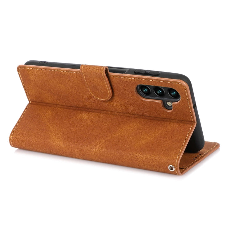 For Samsung Galaxy M13 5G Fantasy Classic Skin-feel Calfskin Texture PU Phone Case