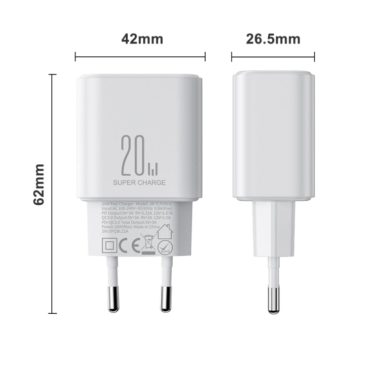 J0YROOM TCF05 20W USB+USB-C/Type-C Fast Charger, Specification:EU Plug