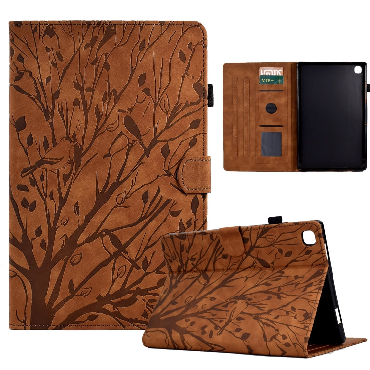 For iPad 10.2 2019 2020 / iPad 10.5 2017 2019 Fortune Tree Pressure Flower PU Tablet Case with Wake-up / Sleep Function