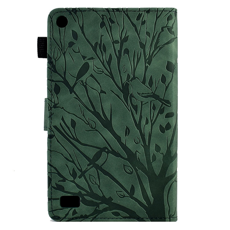 For Amazon Fire 7 2015 2017 2019 Fortune Tree Pressure Flower PU Tablet Case with Wake-up / Sleep Function