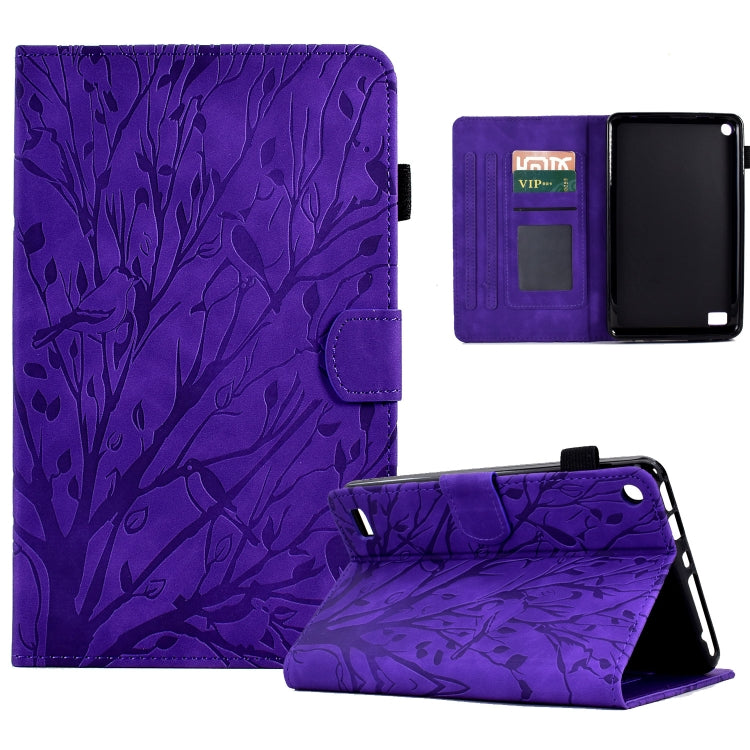 For Amazon Fire 7 2015 2017 2019 Fortune Tree Pressure Flower PU Tablet Case with Wake-up / Sleep Function