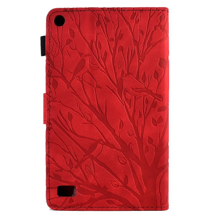 For Amazon Fire 7 2015 2017 2019 Fortune Tree Pressure Flower PU Tablet Case with Wake-up / Sleep Function