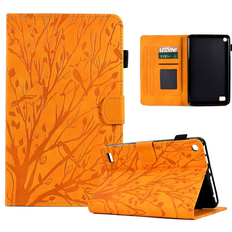 For Amazon Fire 7 2015 2017 2019 Fortune Tree Pressure Flower PU Tablet Case with Wake-up / Sleep Function