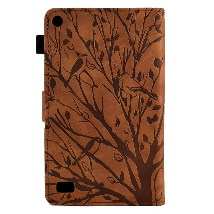 For Amazon Fire 7 2015 2017 2019 Fortune Tree Pressure Flower PU Tablet Case with Wake-up / Sleep Function