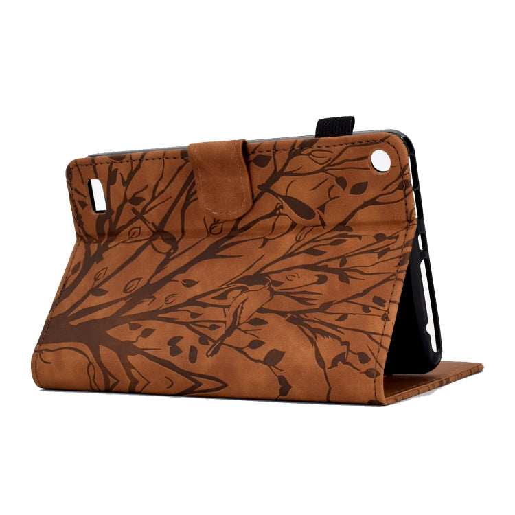 For Amazon Fire 7 2015 2017 2019 Fortune Tree Pressure Flower PU Tablet Case with Wake-up / Sleep Function