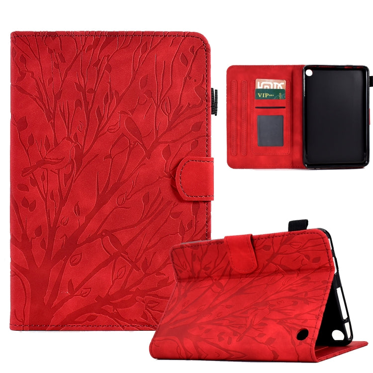 For Amazon Fire 7 2022 Fortune Tree Pressure Flower PU Tablet Case with Wake-up / Sleep Function