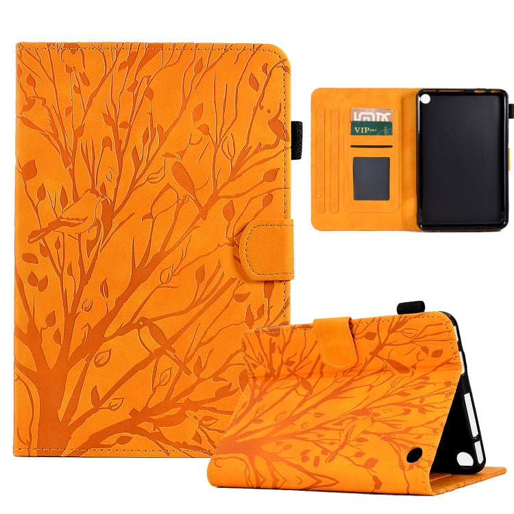 For Amazon Fire 7 2022 Fortune Tree Pressure Flower PU Tablet Case with Wake-up / Sleep Function