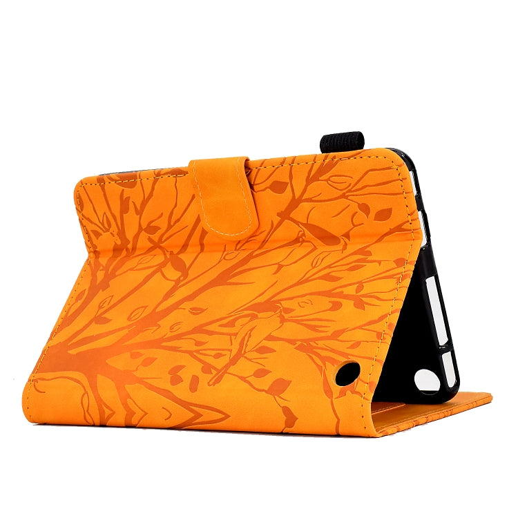 For Amazon Fire 7 2022 Fortune Tree Pressure Flower PU Tablet Case with Wake-up / Sleep Function