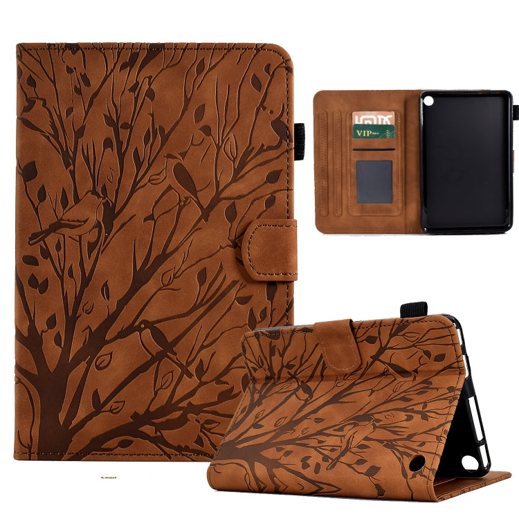 For Amazon Fire 7 2022 Fortune Tree Pressure Flower PU Tablet Case with Wake-up / Sleep Function