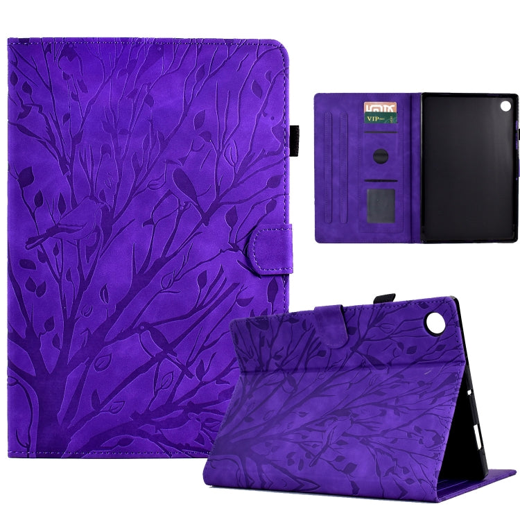 For Lenovo Tab M10 Gen 3 Fortune Tree Pressure Flower PU Tablet Case with Wake-up / Sleep Function