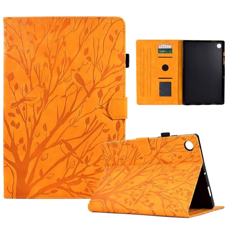 For Lenovo Tab M10 Gen 3 Fortune Tree Pressure Flower PU Tablet Case with Wake-up / Sleep Function
