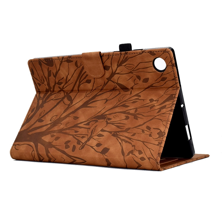 For Lenovo Tab M10 Gen 3 Fortune Tree Pressure Flower PU Tablet Case with Wake-up / Sleep Function