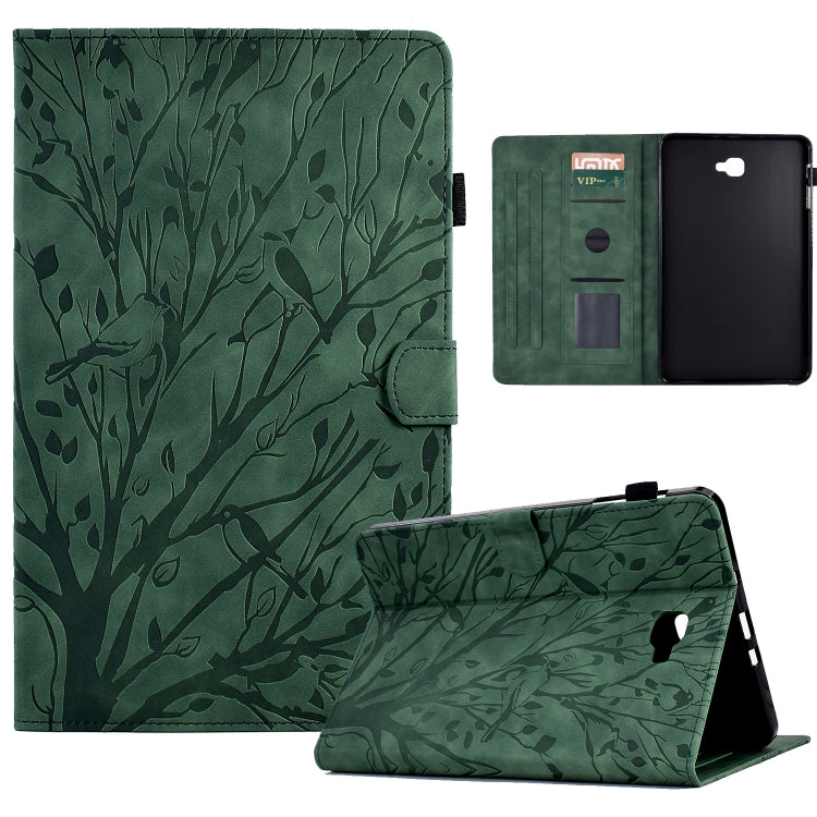 For Samsung Galaxy Tab A 10.1 2016 Fortune Tree Pressure Flower PU Tablet Case with Wake-up / Sleep Function