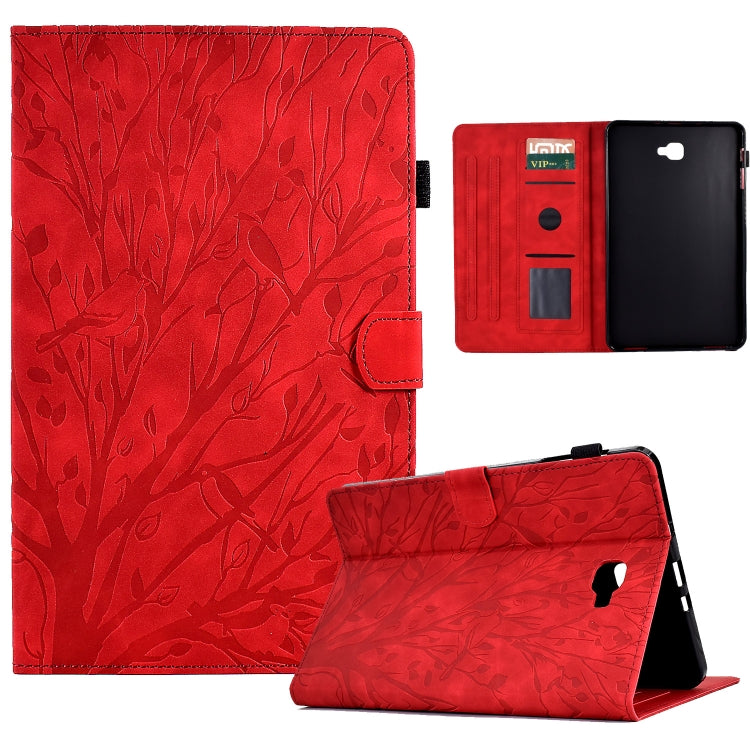 For Samsung Galaxy Tab A 10.1 2016 Fortune Tree Pressure Flower PU Tablet Case with Wake-up / Sleep Function