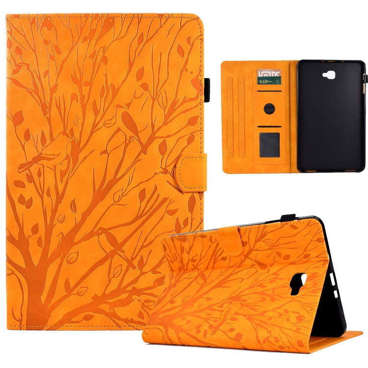 For Samsung Galaxy Tab A 10.1 2016 Fortune Tree Pressure Flower PU Tablet Case with Wake-up / Sleep Function