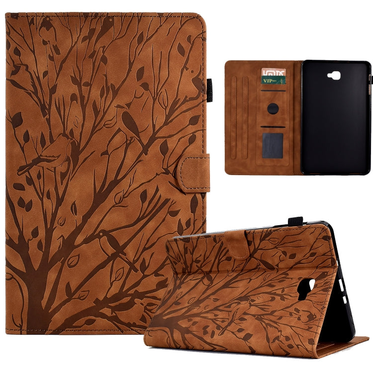 For Samsung Galaxy Tab A 10.1 2016 Fortune Tree Pressure Flower PU Tablet Case with Wake-up / Sleep Function