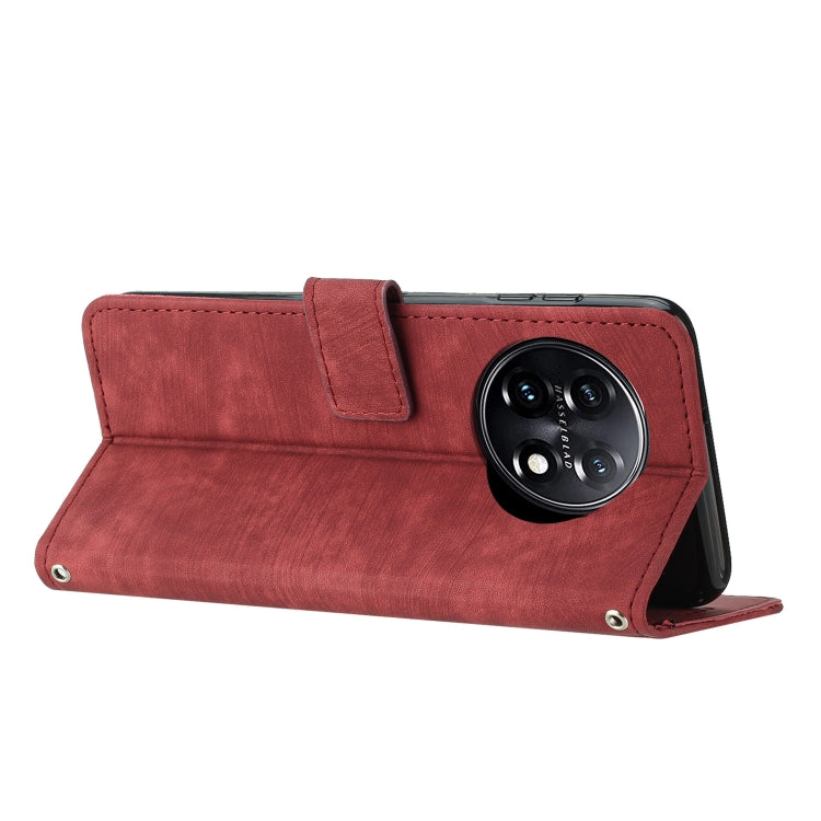 For OnePlus 11 Skin Feel Stripe Pattern Leather Phone Case with Lanyard