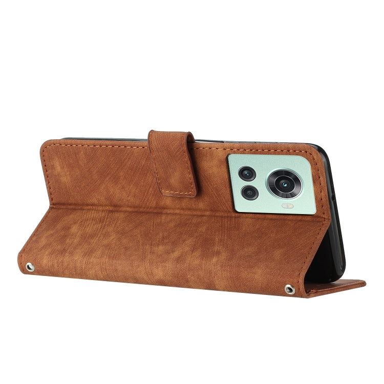 For OnePlus Ace 5G Skin Feel Stripe Pattern Leather Phone Case with Lanyard