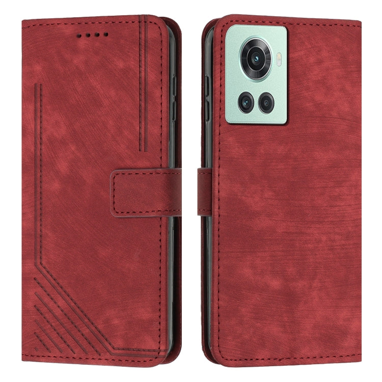 For OnePlus Ace 5G Skin Feel Stripe Pattern Leather Phone Case with Lanyard