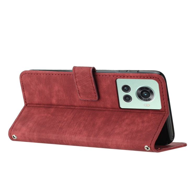 For OnePlus Ace 5G Skin Feel Stripe Pattern Leather Phone Case with Lanyard