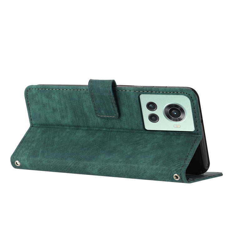 For OnePlus Ace 5G Skin Feel Stripe Pattern Leather Phone Case with Lanyard