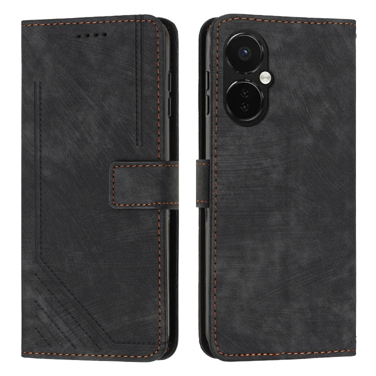 For OnePlus Nord CE 3 Skin Feel Stripe Pattern Leather Phone Case with Lanyard